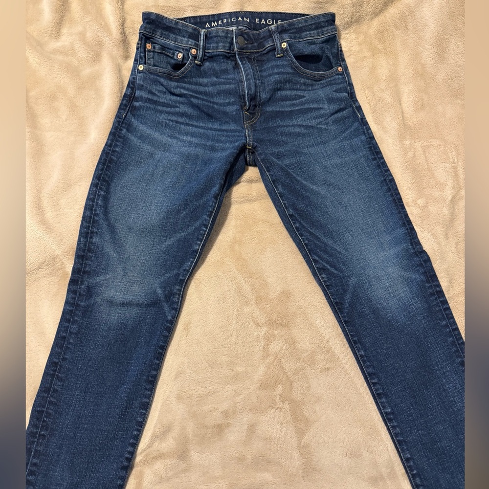 American Eagle Outfitters Men's Dark Blue Straight Leg Jeans